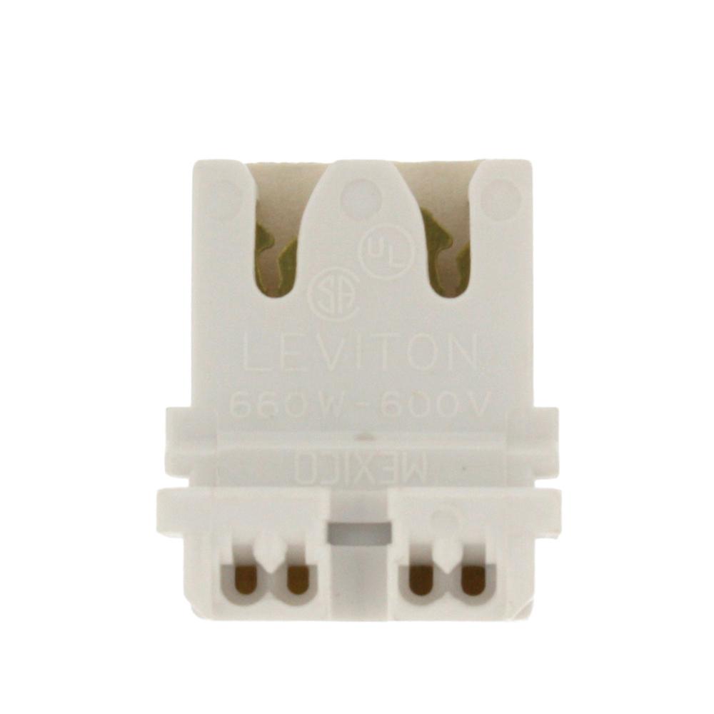 Leviton 660w Medium Base T8 Bi Pin Low Profile Slide On Straight In Double Edge Standard Fluorescent Lampholder White