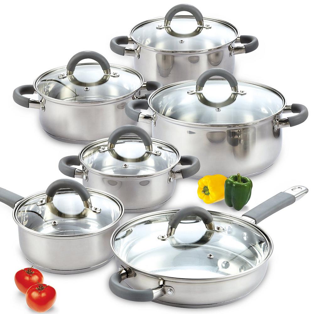 Cook N Home  12 Piece Silver Cookware Set  with Lids 02410 