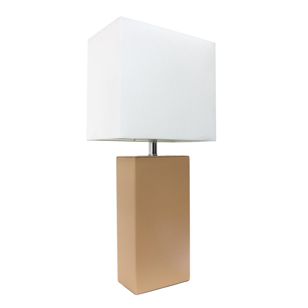 Elegant Designs 21 In Modern Beige Leather Table Lamp With White Fabric Shade Lt1025 Bge The