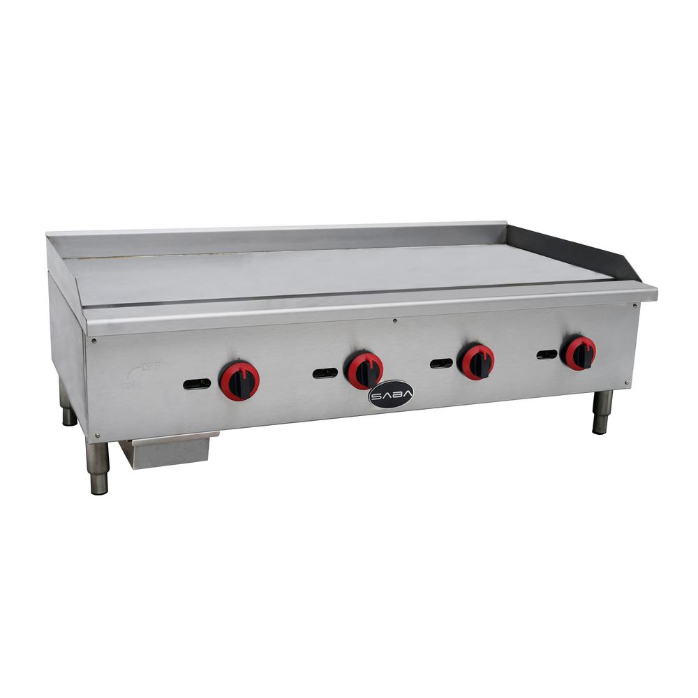 SABA 48 in. Commercial Griddle Gas Cooktop in Stainless Steel with 4 Burners