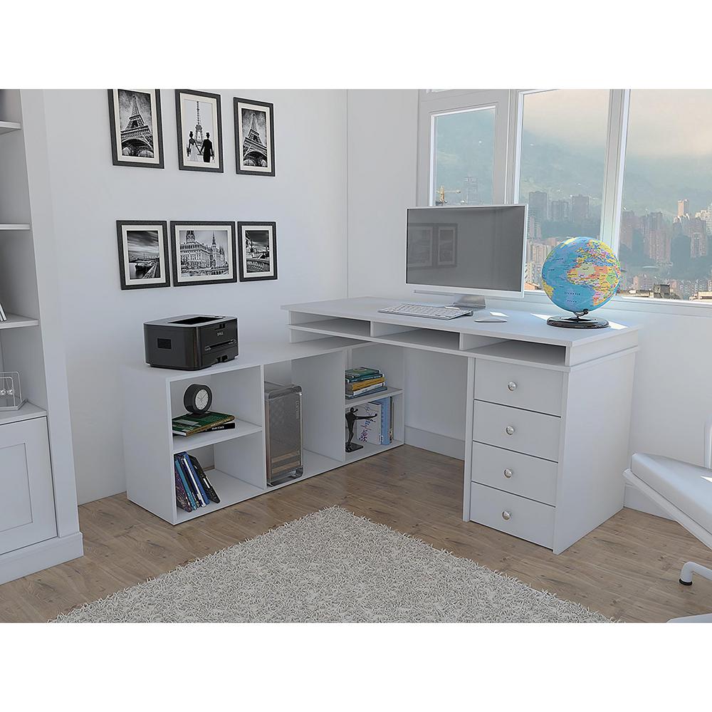 Simple Chester White L-Shaped Corner Desk for Streamer