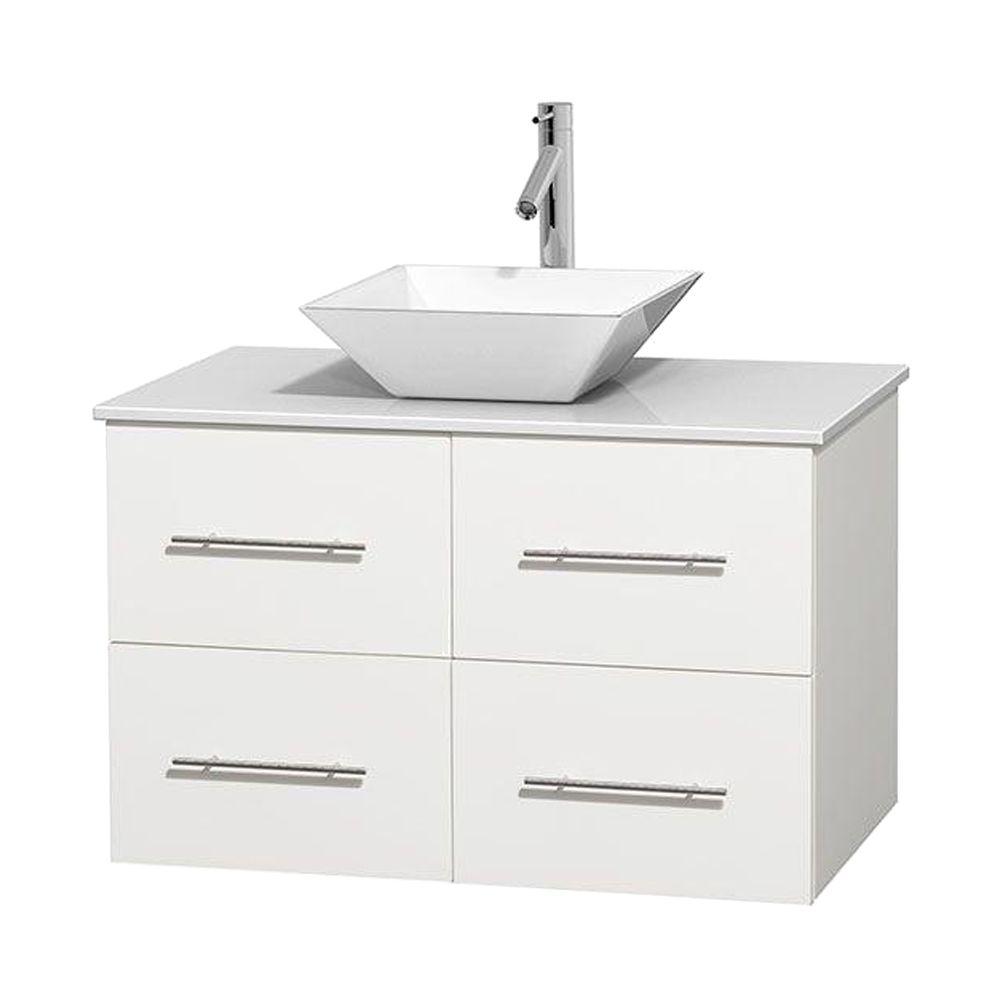 Wyndham Collection Centra 36 in. Vanity in White with Solid-Surface ...