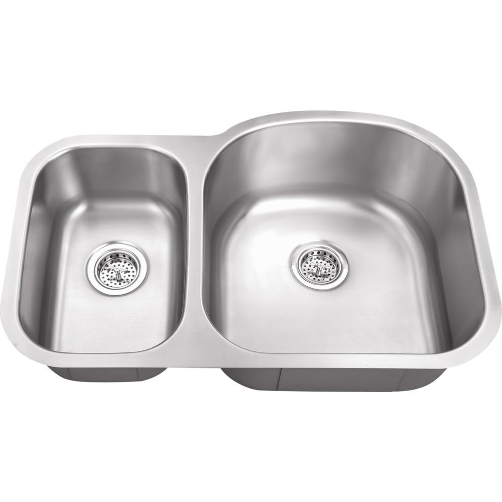 IPT Sink Company Undermount 32 in. 16-Gauge Stainless Steel Kitchen Sink in Brushed Stainless, Brushed Stainless Steel was $186.25 now $129.0 (31.0% off)