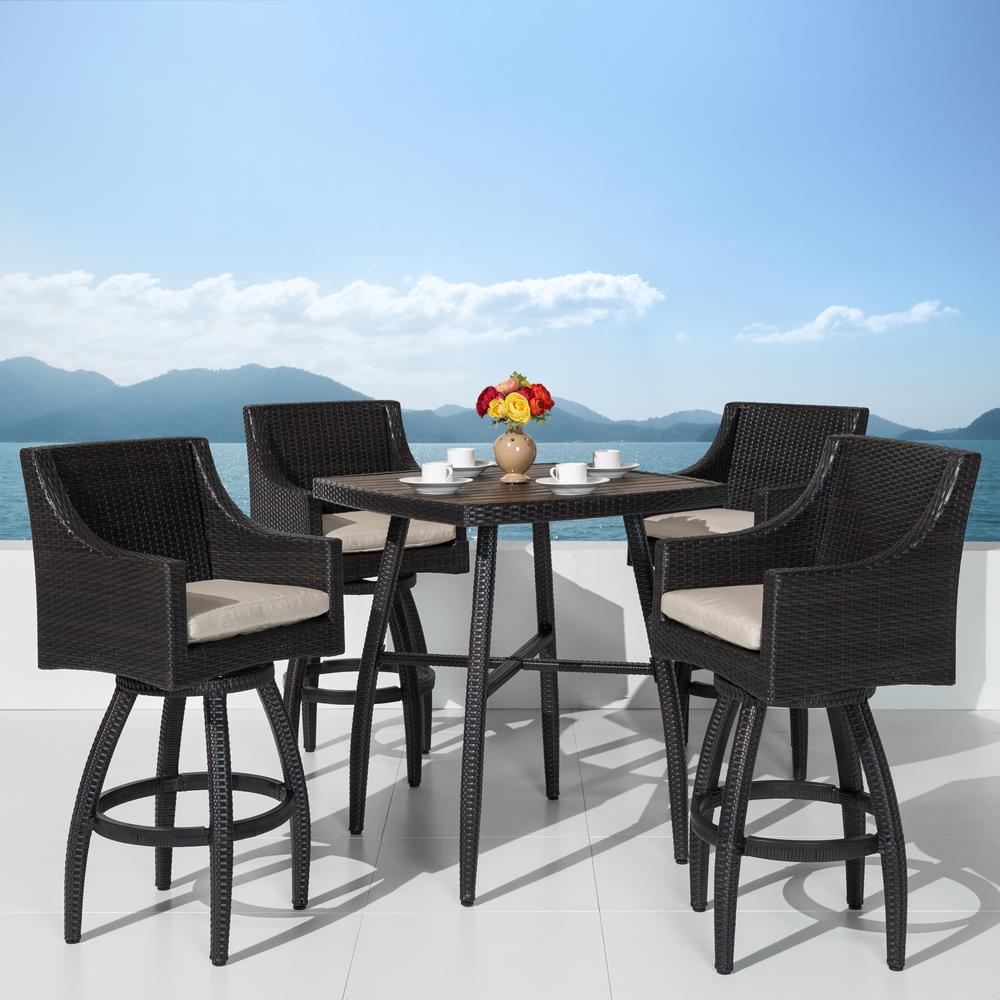 Rst Brands Deco 5 Piece Wicker Square Outdoor Bar Height Dining Set With Slate Grey Cushions Op Pebst5 Slt K The Home Depot