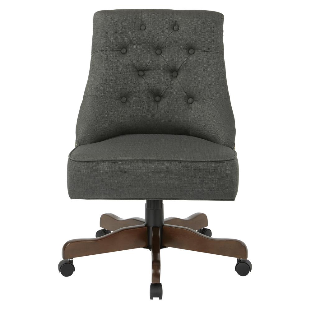 Linon Home Decor Sinclair Dark Blue Office Chair With Walnut Rebecca Charcoal Fabric Tufted Office Chair With Nail Heads Coffee Base