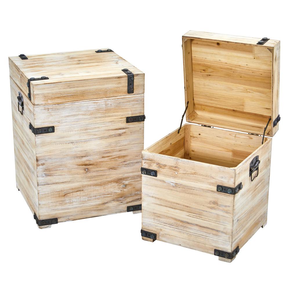 Nearly Natural Decorative White Wash Wood Storage Boxes And Trunks