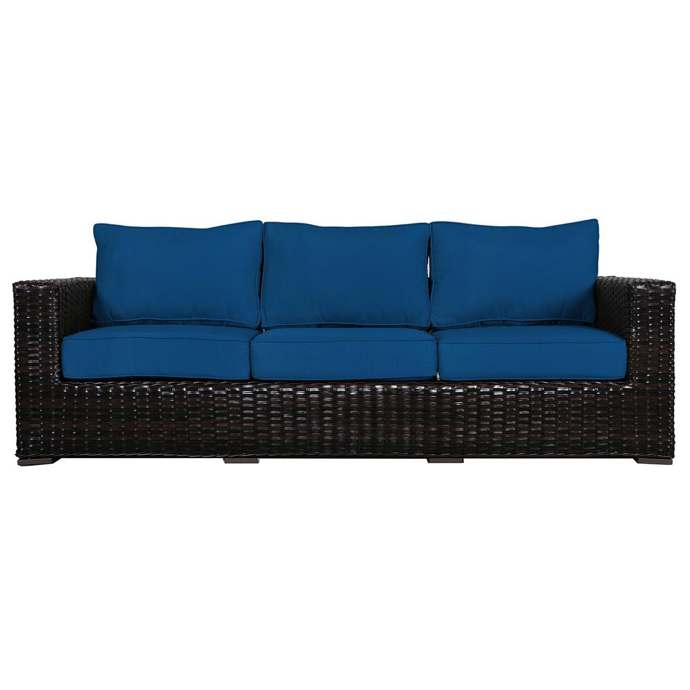 Envelor Santa Monica Patio Wicker Outdoor Sofa With Sunbrella Blue Cushions