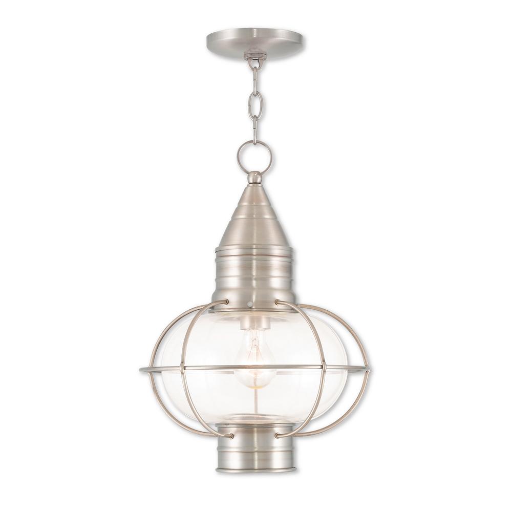 Livex Lighting No Additional Features Outdoor Hanging Lights Newburyport Brushed Nickel 1 Light Outdoor Hanging Lantern
