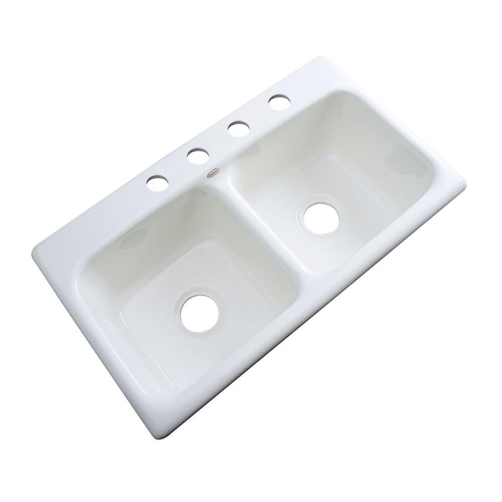 Thermocast Brighton Drop In Acrylic 33 In 4 Hole Double Bowl Kitchen Sink In White