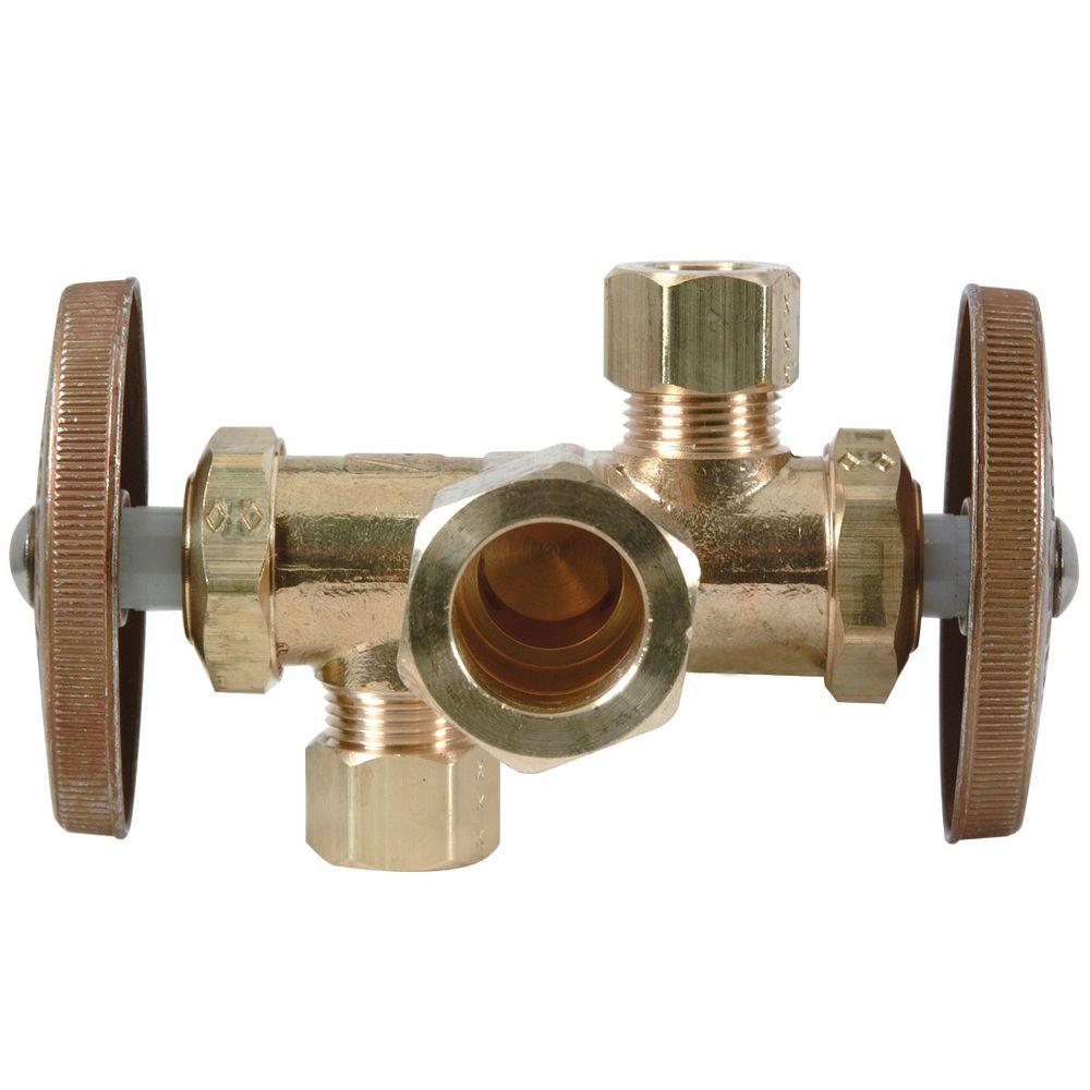Lock Shield and Key Standard Plumbing Supply BrassCraft SCR1901DVX C 1//2 Nom Comp Inlet x 3//8 O.D x 3//8 O.D Comp Dual Outlet//Shut-Off Multi-Turn Angle Valve
