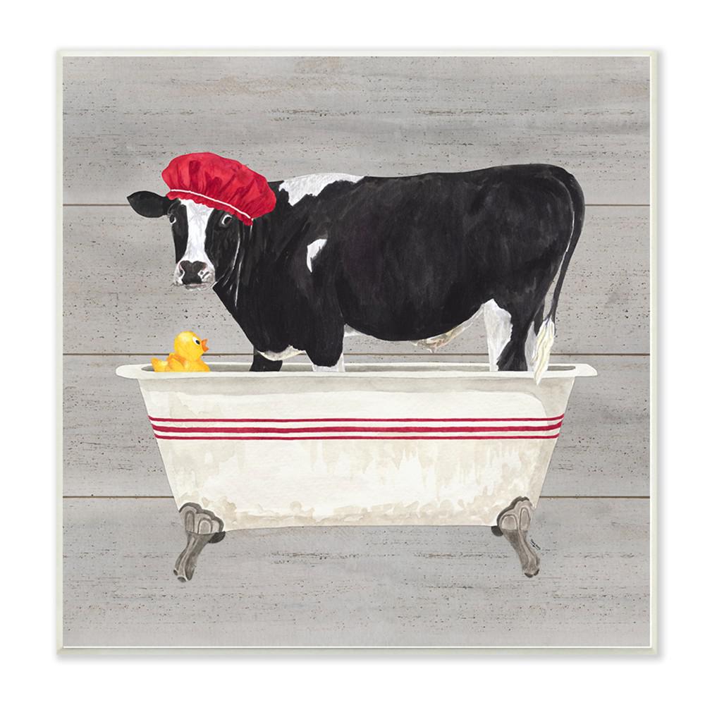 Stupell Industries 12 In X 12 In Bath Time For Cows At Tub Red Black And Grey Painting By Tara Reed Wood Wall Art Wrp 1218 Wd 12x12 The Home Depot