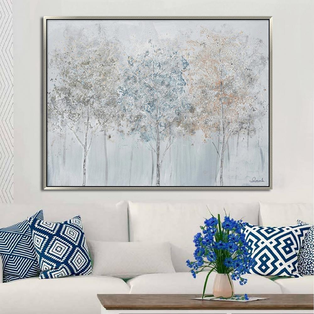 Oakland Living Blue Forest In Silver Wooden Floating Frame Hand Painted Acrylic Wall Art 47 In X 35 In Hdcb 9007 The Home Depot