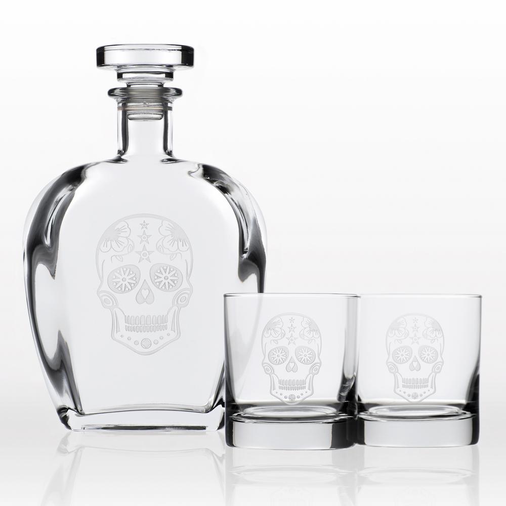 Sugar Skull Whiskey Decanter and Rocks Glasses Gift Set (3-Piece)