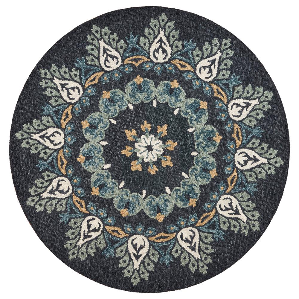 Lr Resources Dazzle Charcoal Teal 6 Ft X Pine Cone Indoor Round Area Rug