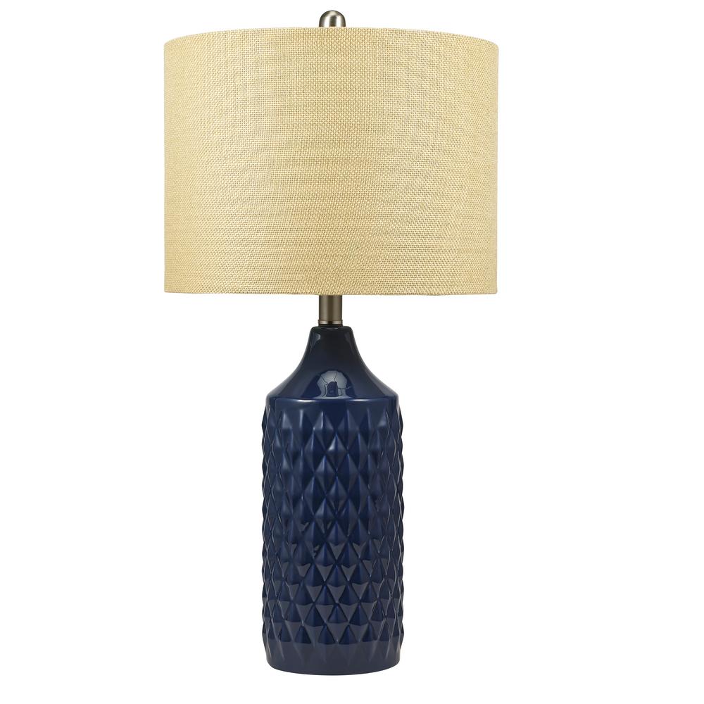 Catalina Lighting 26 5 In Navy Blue Ceramic Table Lamp With Linen Shade And Led Bulb Included