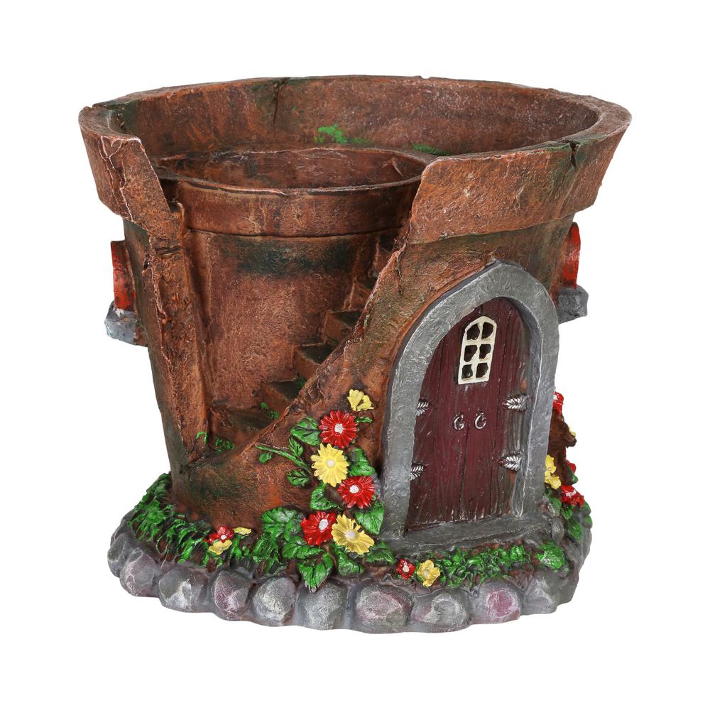 Winsome House Solar Log House Miniature Fairy Garden Set