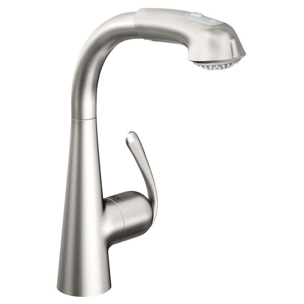 GROHE K4 Single-Handle Pull-Out Sprayer Kitchen Faucet in Stainless ...