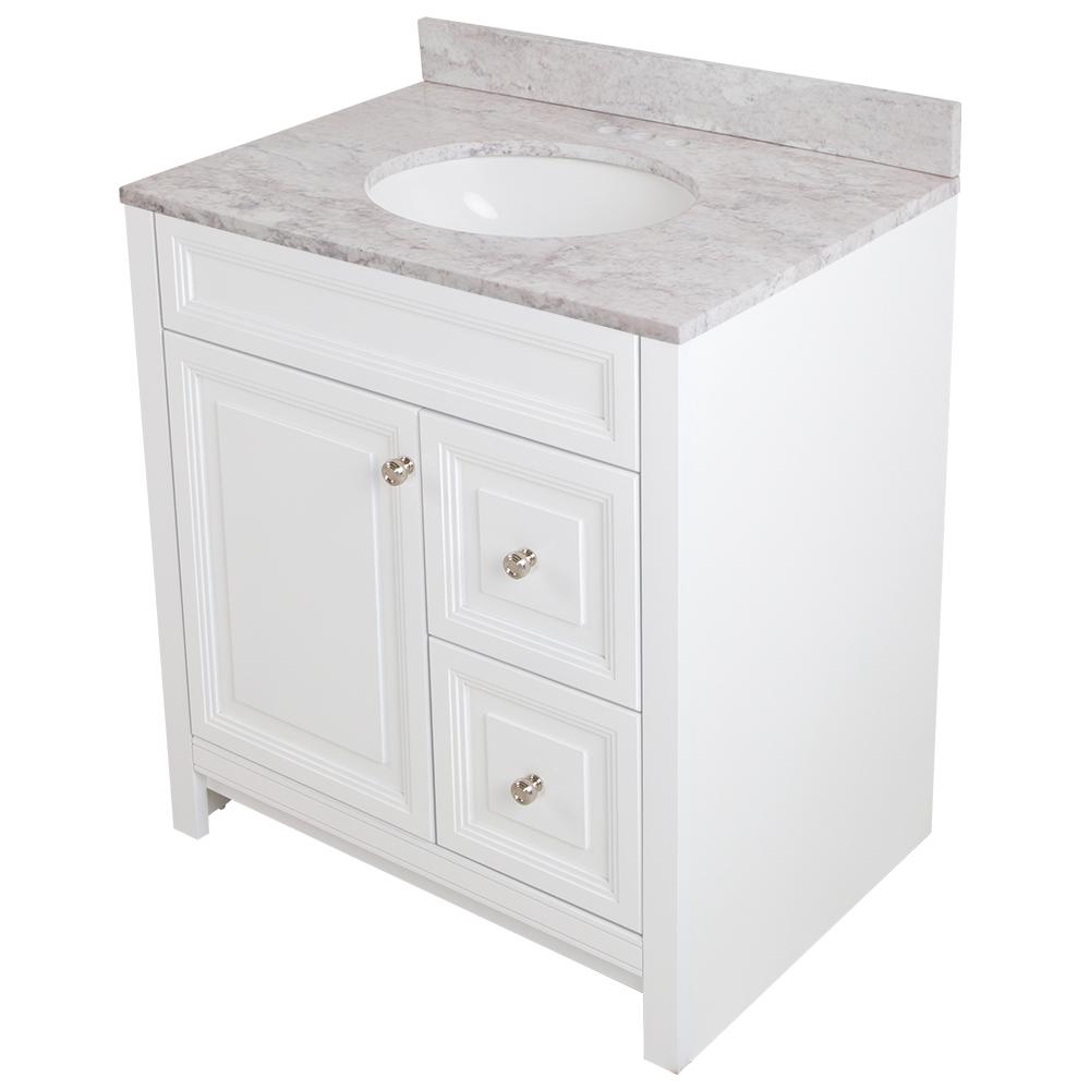 Home Decorators Collection Brinkhill 31 In W X 22 In D Bathroom Vanity In White With Stone Effect Vanity Top In Winter Mist With White Sink Bh30p2v6 Wh The Home Depot