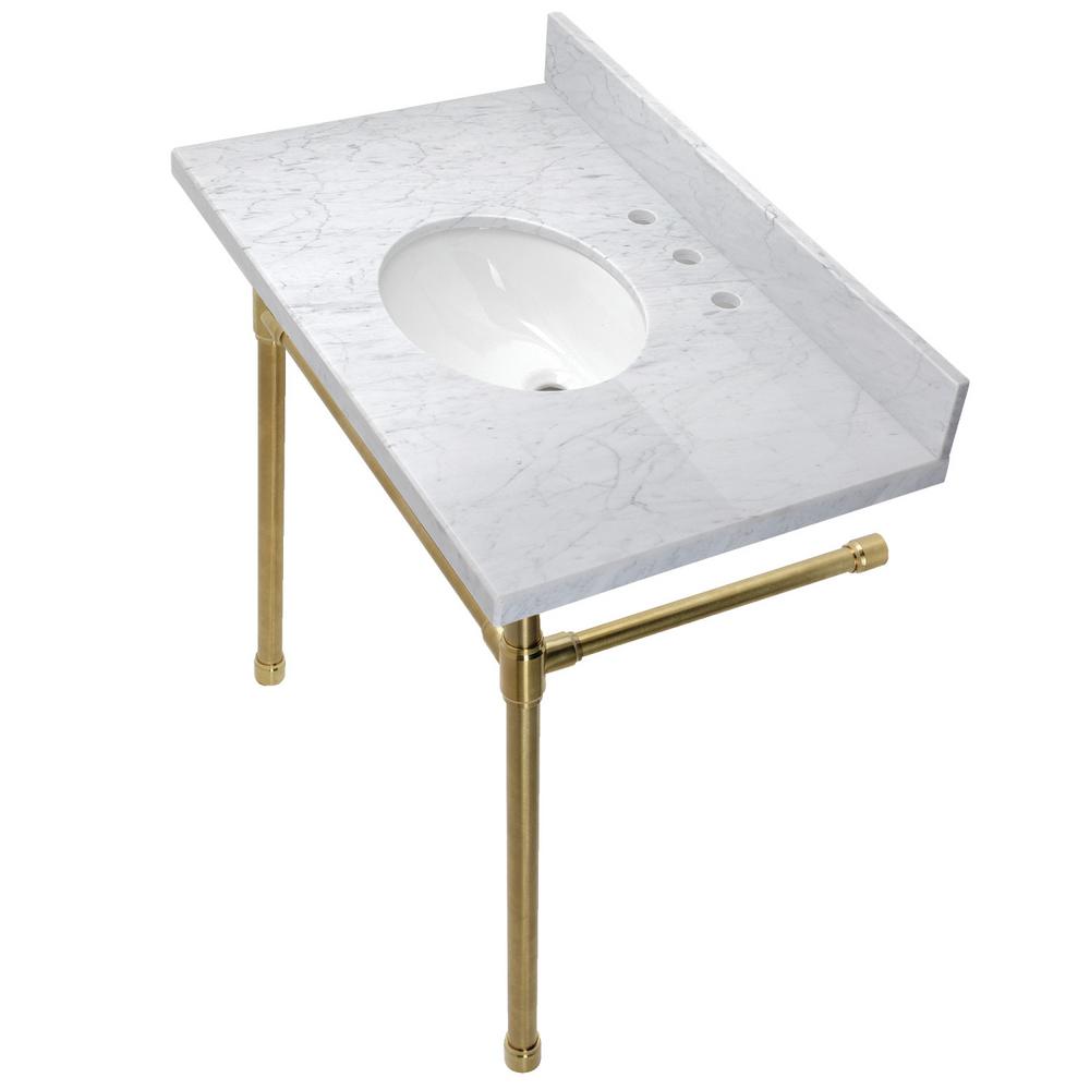 Kingston Brass Dreyfuss 36 in. Carrara Marble Console Vanity Top with Stainless Steel Legs in