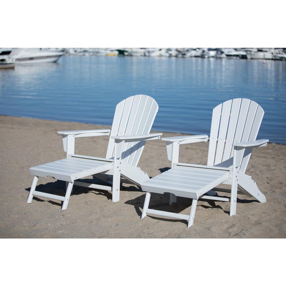 Luxeo Hampton White Plastic Outdoor Patio Adirondack Chair With Hideaway Ottoman 2 Pack Lux 1518 Wht Fr2 The Home Depot