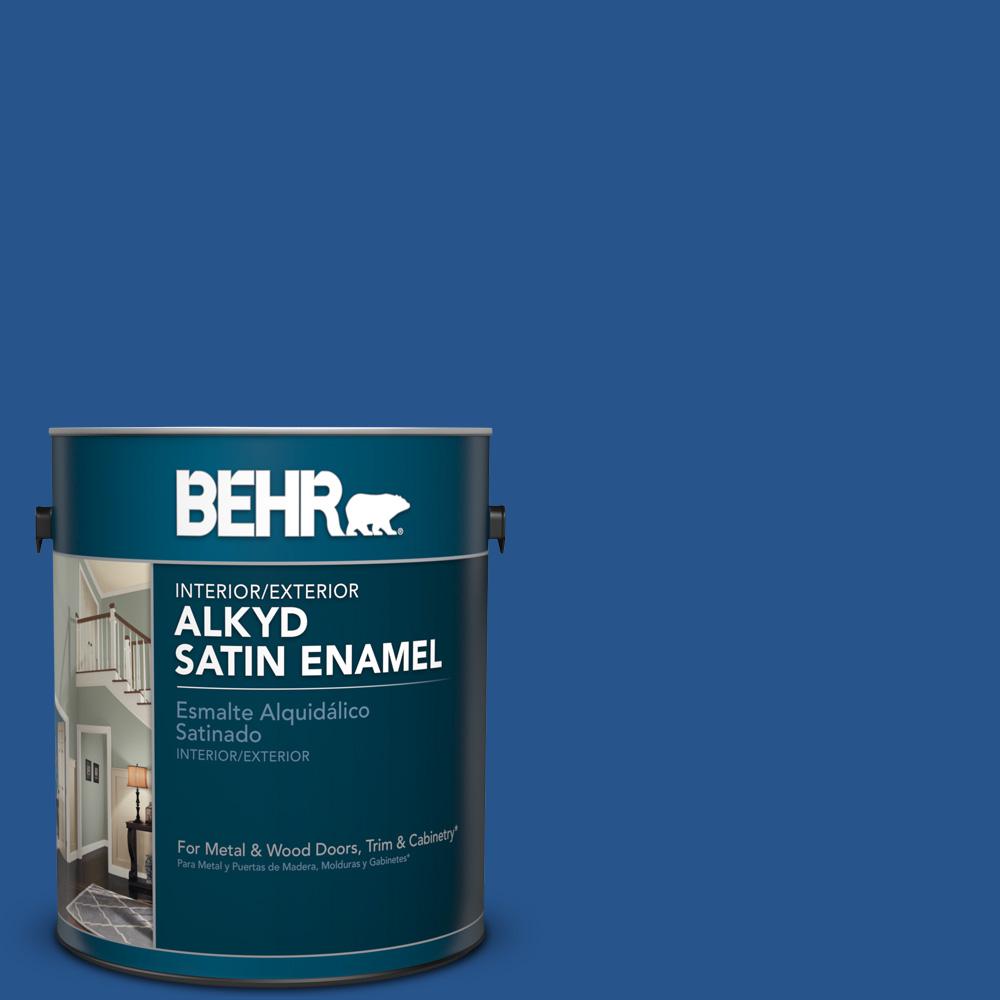 BEHR 1 gal. #PPU15-3 Dark Cobalt Blue Satin Enamel Alkyd Interior ...