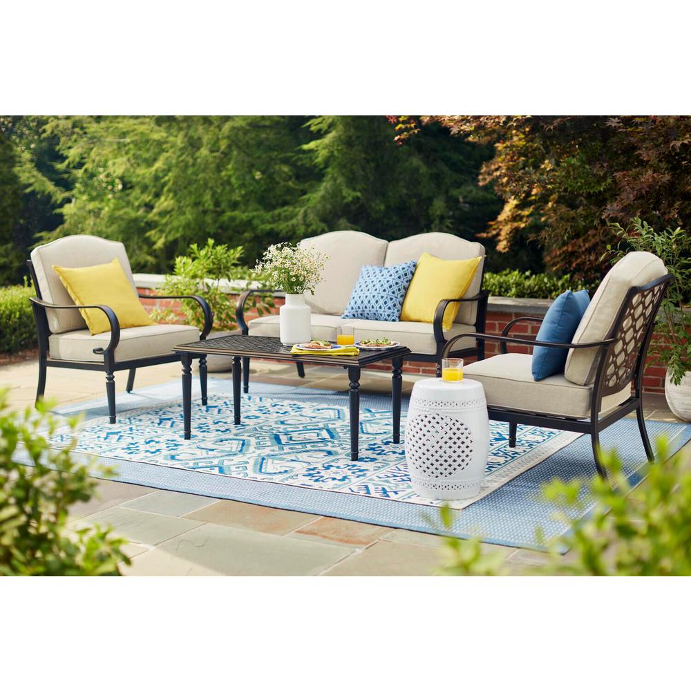 Hampton Bay Laurel Oaks 4 Piece Brown Steel Outdoor Patio Conversation Seating Set With Cushionguard Putty Tan Cushions 505 0370 000 The Home Depot - Hampton Bay Patio Chairs Replacement Parts