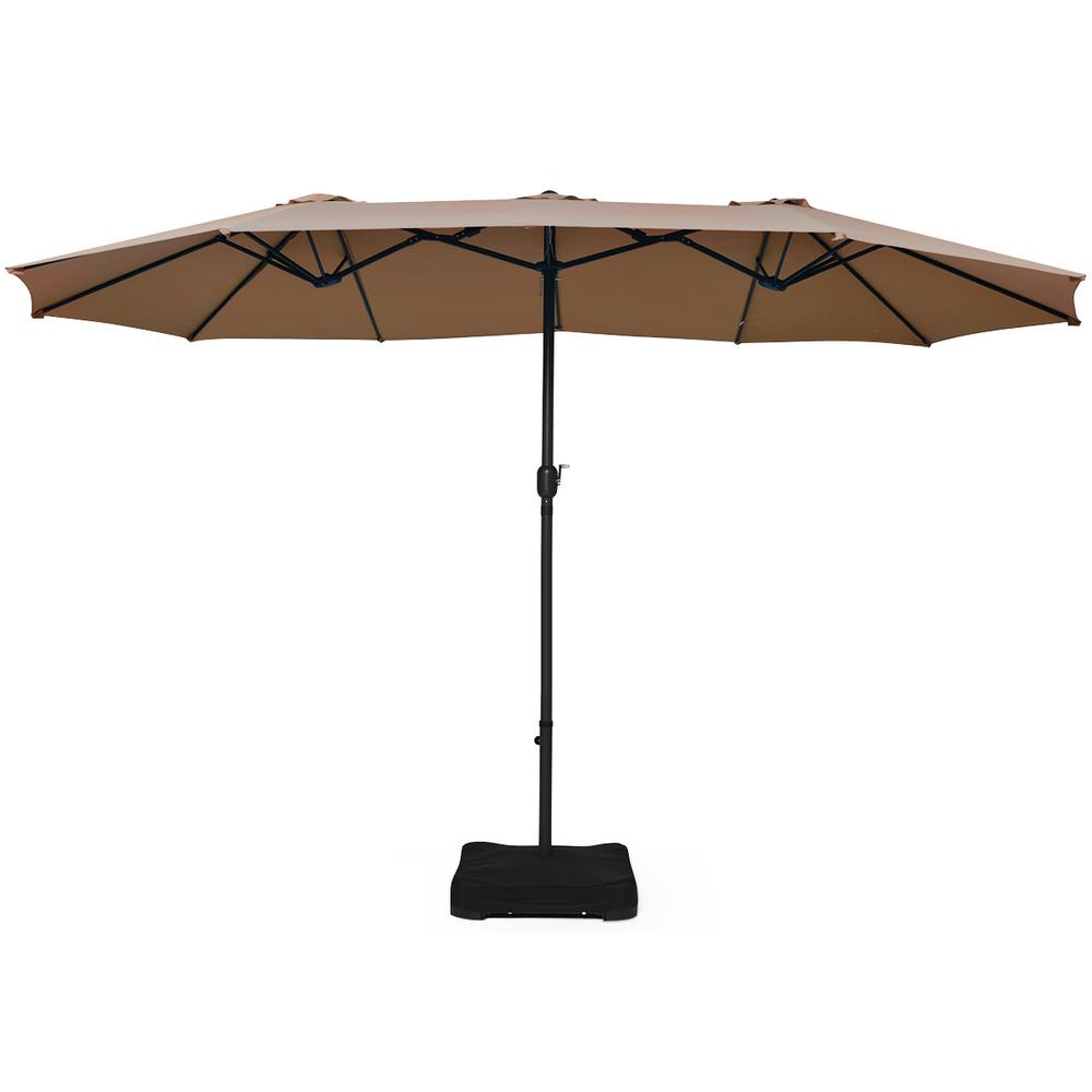 Costway 15 Ft Market Double Sided Umbrella Outdoor Patio Umbrella With Crank And Base Tan Op70097cf The Home Depot