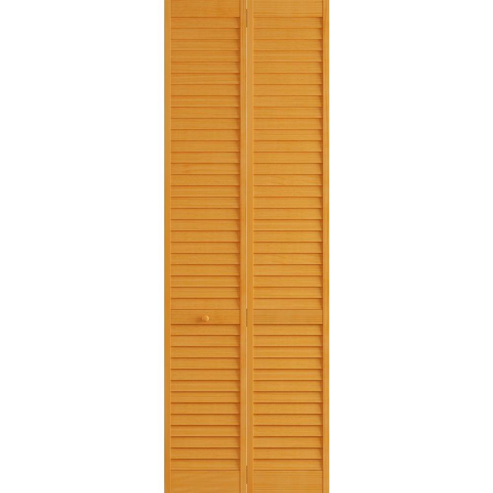 Frameport 36 in. x 96 in. Louver Pine Golden Oak Plantation Interior Closet Bifold Door3115402