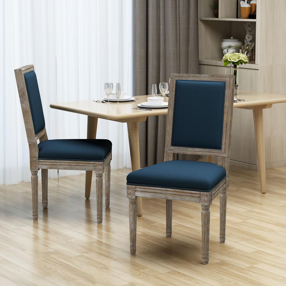 Unbranded Ledger Navy Blue And Dark Brown Dining Chairs Set Of 2 39254 The Home Depot