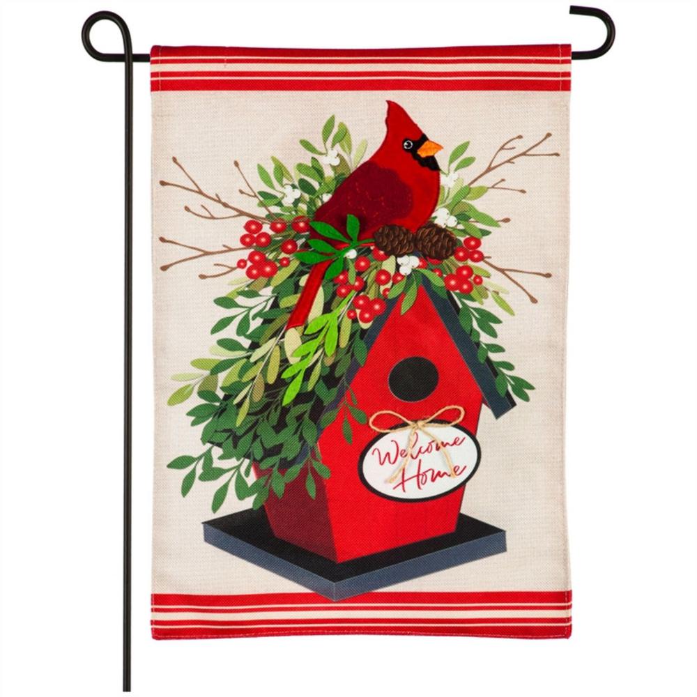 Evergreen 12.5 in. x 18 in. Holiday Birdhouse Garden Burlap Flag