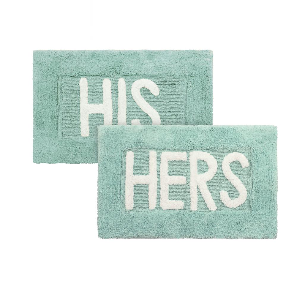 Jean Pierre Cotton His And Hers Aqua Bath Rug Set 2 Piece