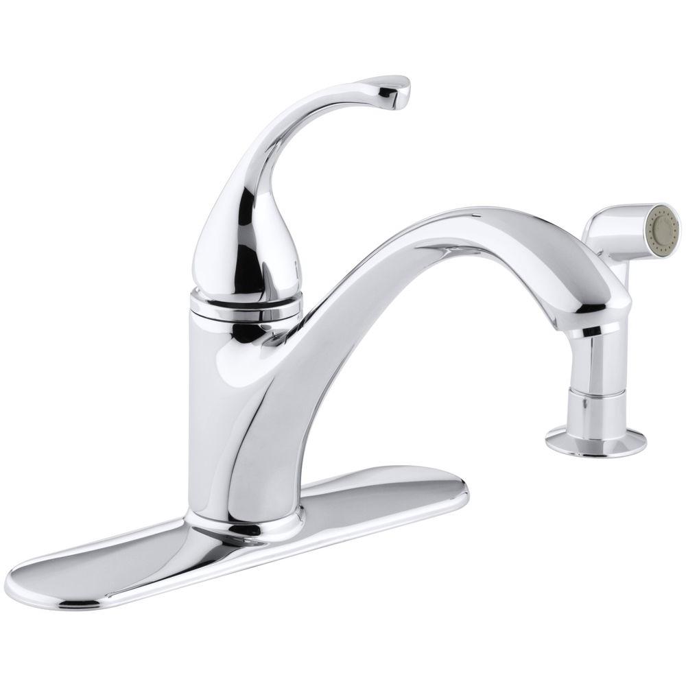 Kohler Forte Single Handle Standard Kitchen Faucet With Side Sprayer In Polished Chrome K 10412 Cp The Home Depot