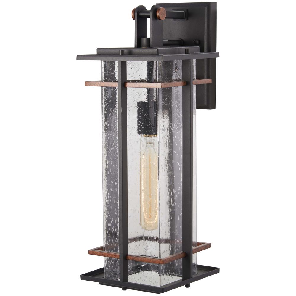 The Great Outdoors San Marcos 1 Light Black With Antique Gold Accents Outdoor Wall Lantern Sconce