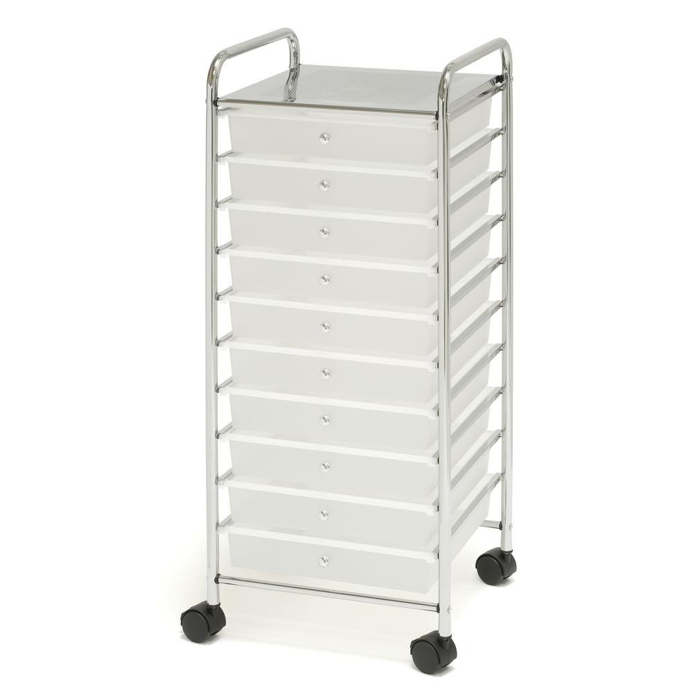 Seville Classics Frosted White Large 10 Drawer Organizer Cart