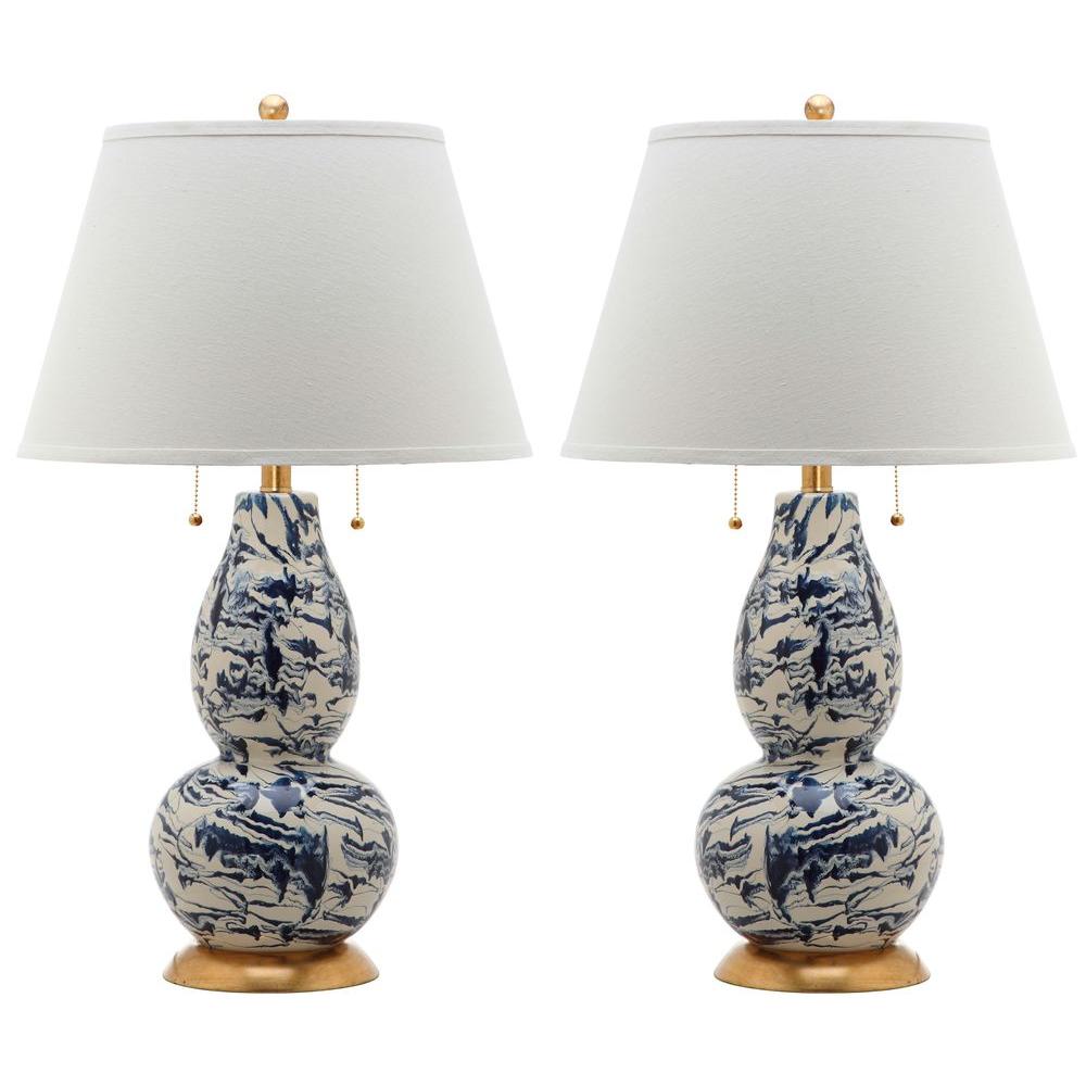 navy blue and white lamps
