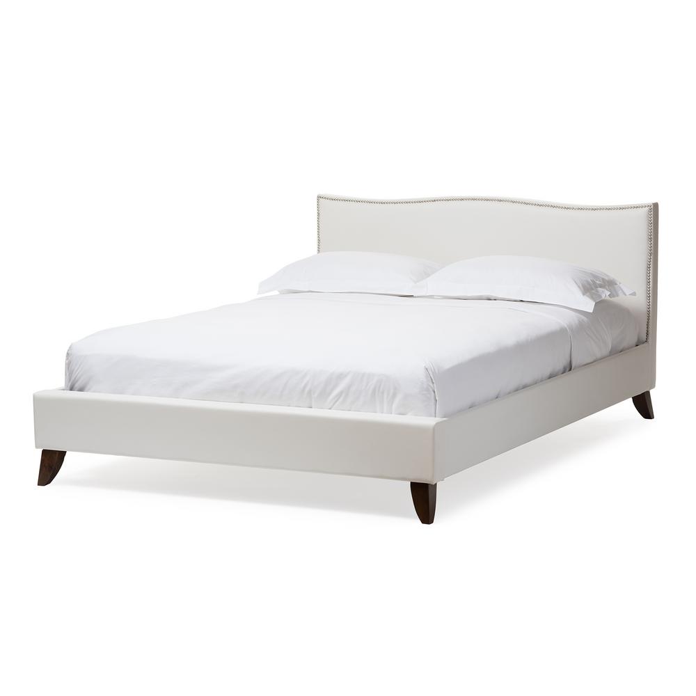 Vino Transitional White Faux Leather Upholstered Queen Size Bed Hanaposy