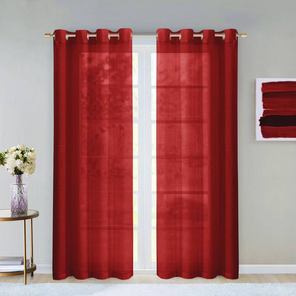 Dainty Home Red Extra Wide Grommet Sheer Curtain 55 in. W x 84 in. L