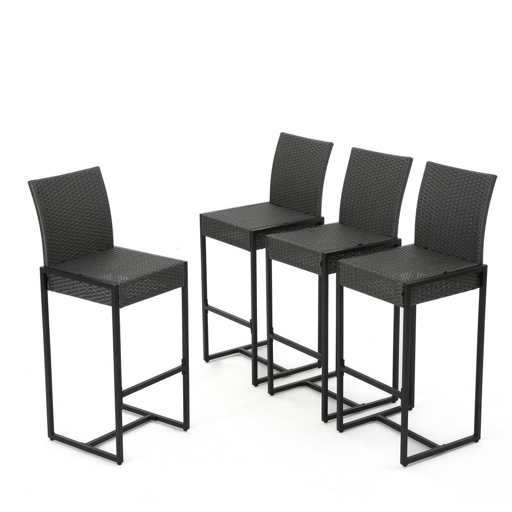 Noble House Taliyah Black Wicker Outdoor Bar Stool (4-Pack)-300628