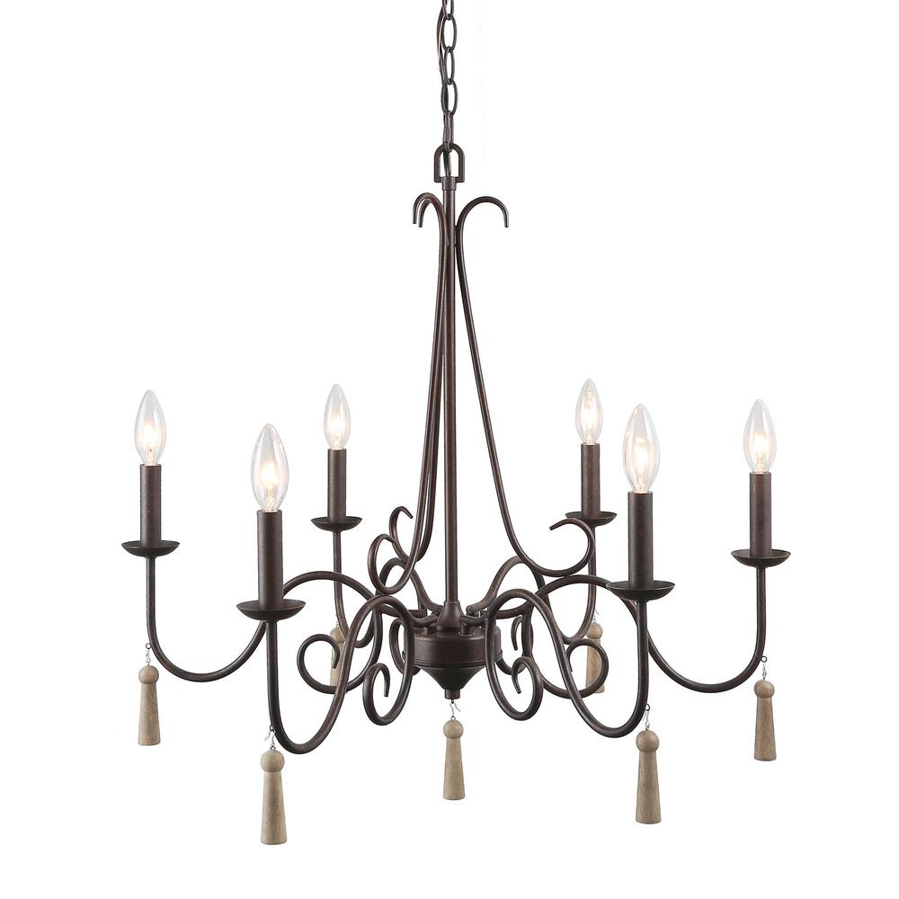 LNC Esquilin 6-Light Bronze Chandelier with Wood Drops-A03504 - The ...