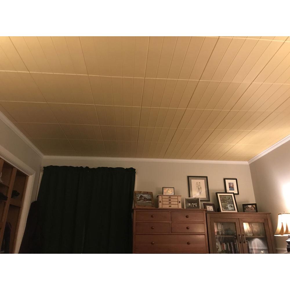 A La Maison Ceilings Bead Board 1 6 Ft X 1 6 Ft Foam Glue Up Ceiling Tile In Plain White 21 6 Sq Ft Case