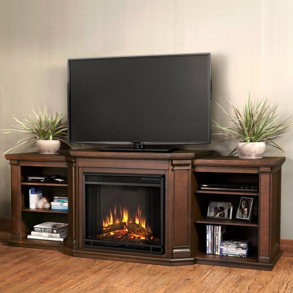 Real Flame Valmont 76 in. Media Console Electric Fireplace in Chestnut ...