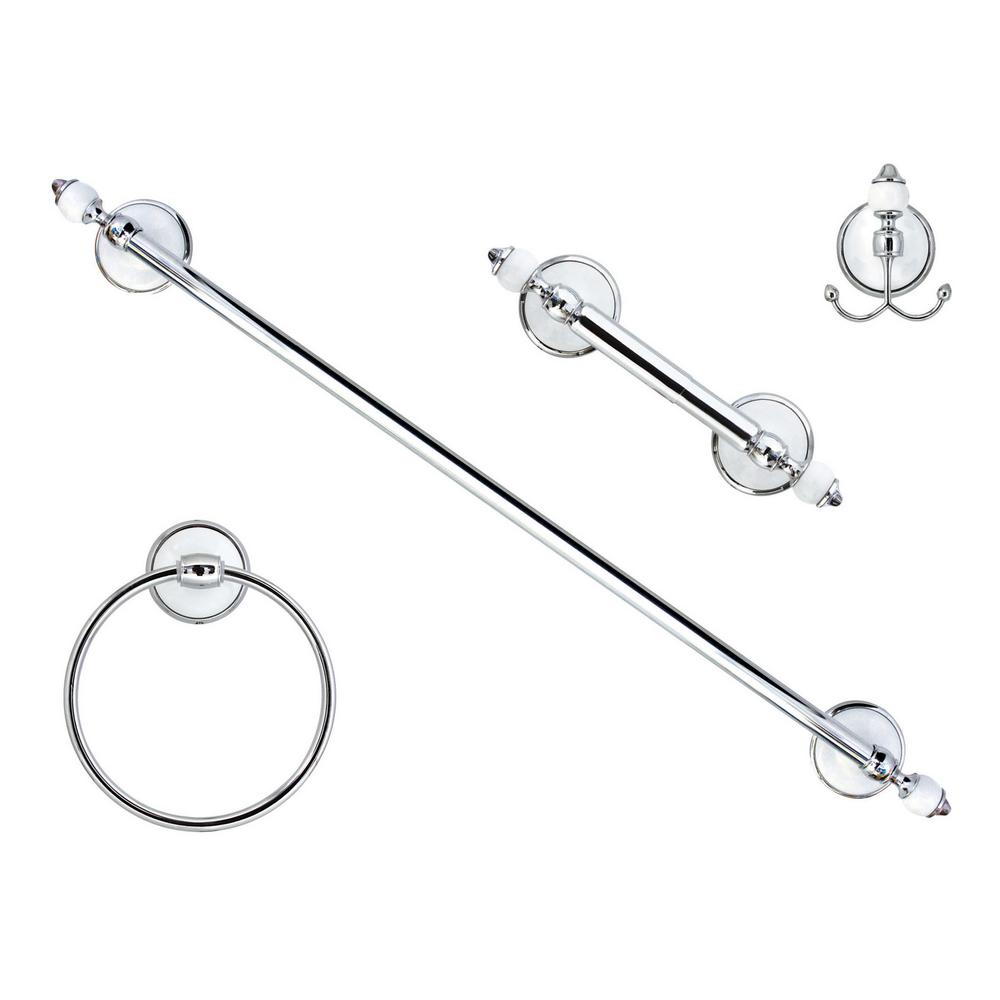 Modona Arora 4 Piece Bathroom Accessories Set In White Porcelain And Polished Chrome 9700 A The Home Depot