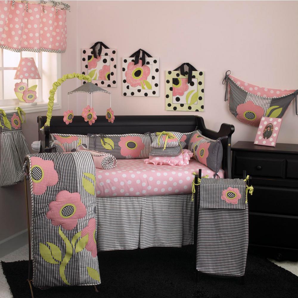 pink and black crib bedding