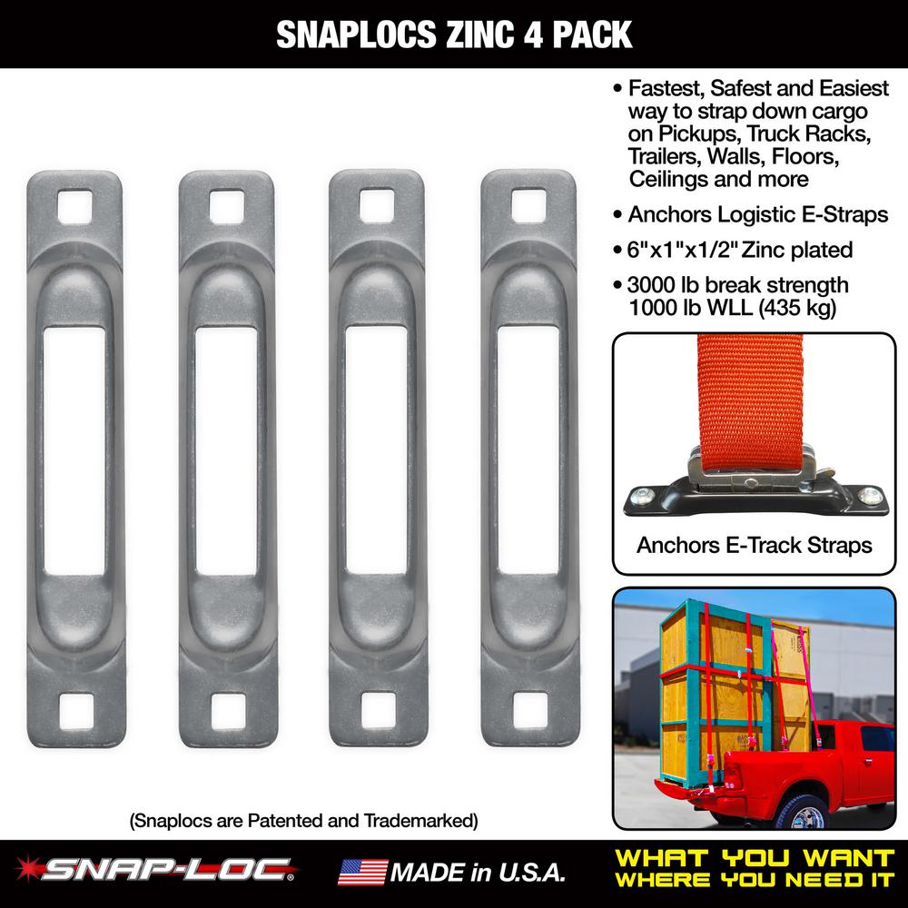 SNAPLOCS ZINC 4 Pack with Fasteners E-Track Single Strap Anchors