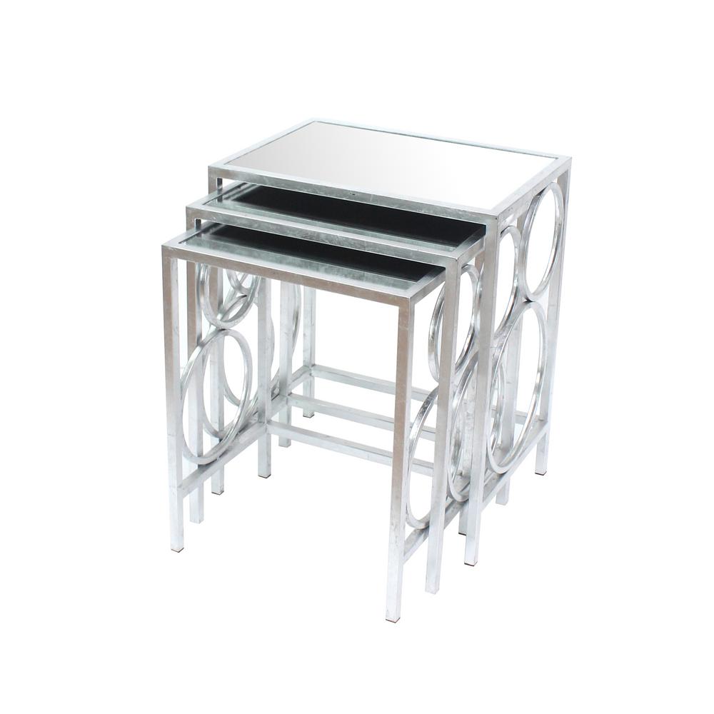 Silver Metal Mirror End Table Set Of 3