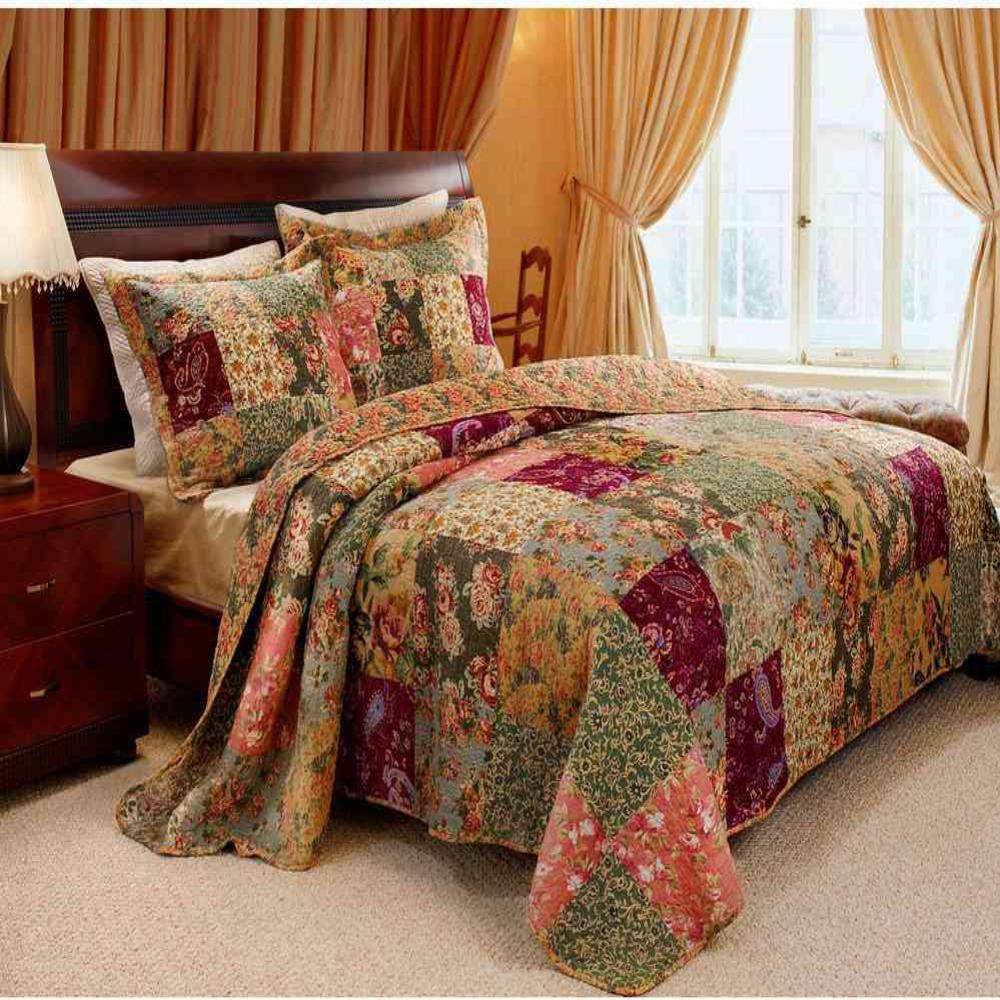Beautiful Reversible Classic Cotton Green White Flower Vintage Antique Quilt Set - Old Fashioned Quilt Bedding Beautiful Reversible Classic Cotton Green White Flower Vintage Antique Quilt Set - Old Fashioned Quilt Bedding