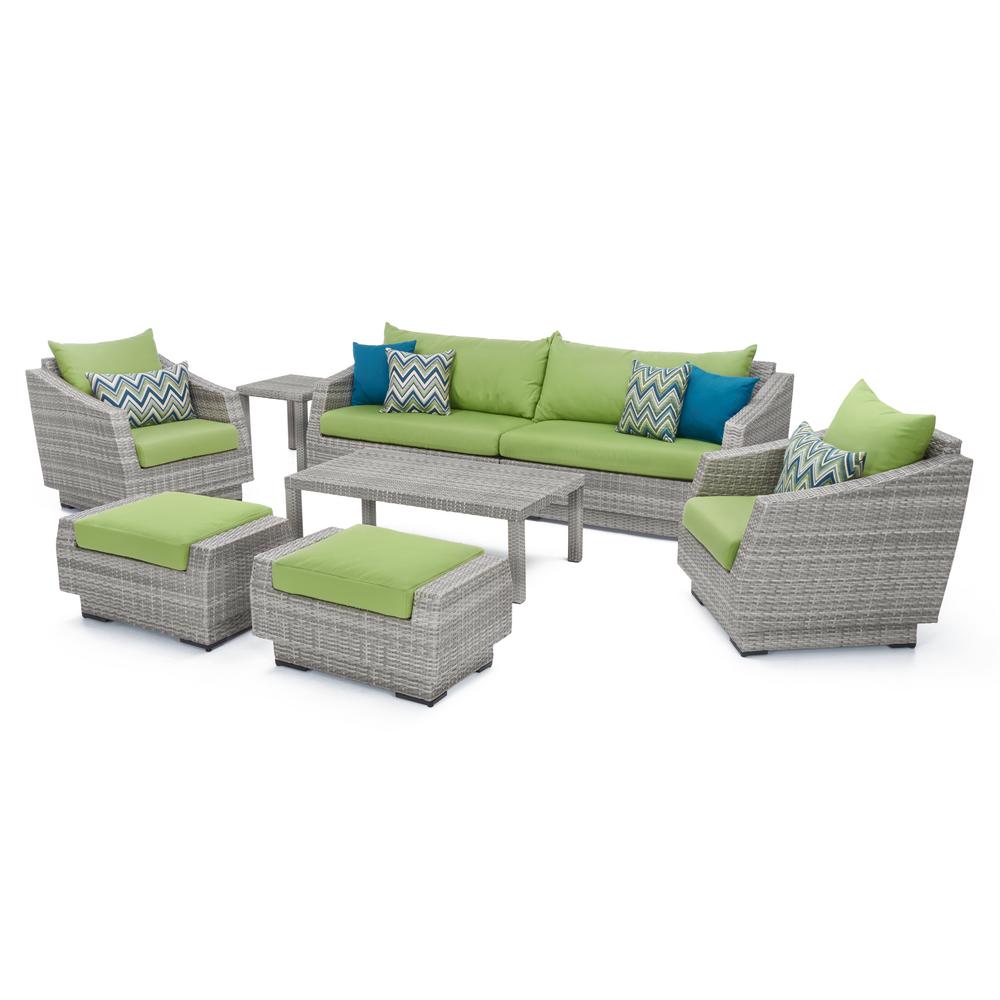 Rst Brands Cannes 8 Piece All Weather Wicker Patio Sofa And Club Chair Seating Group With Sunbrella Ginkgo Green Cushions Op Pess8 Cns Gnk K The Home Depot