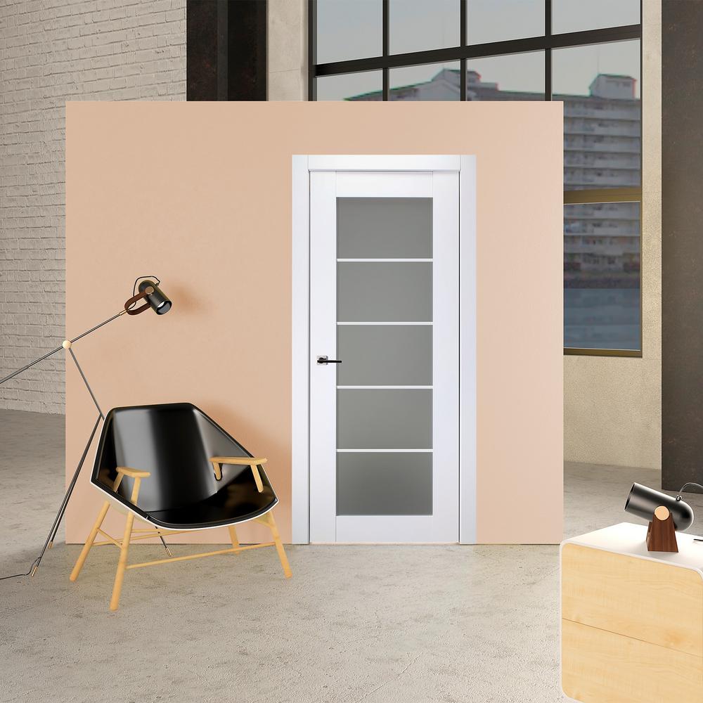 Belldinni 36 In X 80 In Smart Pro Polar White Solid Core Wood 5 Lite Frosted Glass Interior Door Slab No Bore 091276 The Home Depot