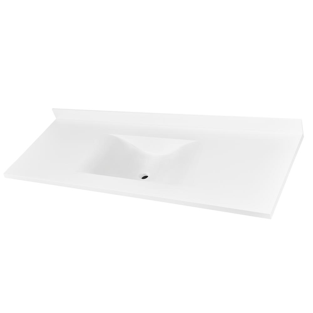 Widespread Integral Single Sink Vanity Tops Bathroom 61 In W Single Basin Wave Sink Vanity Top Glacier White With