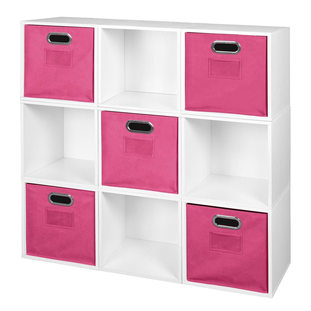Niche Cubo 39 in. W x 39 in. H White Wood Grain/Pink 9Cube and 5Bin